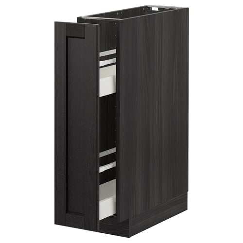 METOD black cabinet, modern kitchen storage. Tall, rectangular with bevelled edges, ash wood texture.