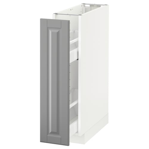 METOD kitchen unit with grey bodbyn drawer, white cabinet, bevelled edges.