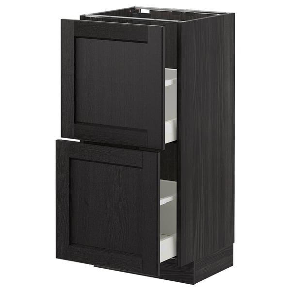 Ikea METOD kitchen unit in black stained wood with four drawers, traditional design.