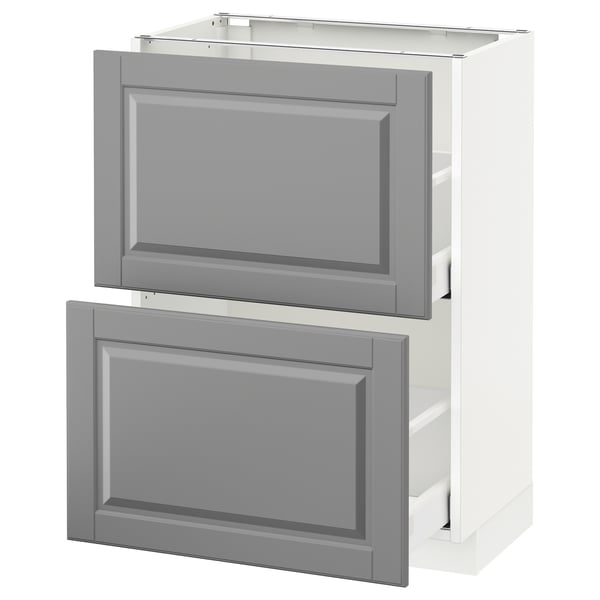 METOD kitchen unit, grey, with bevelled edges. Two large drawers, white frame.