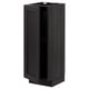 Black kitchen cabinet with single door, square shape, wood grain texture.