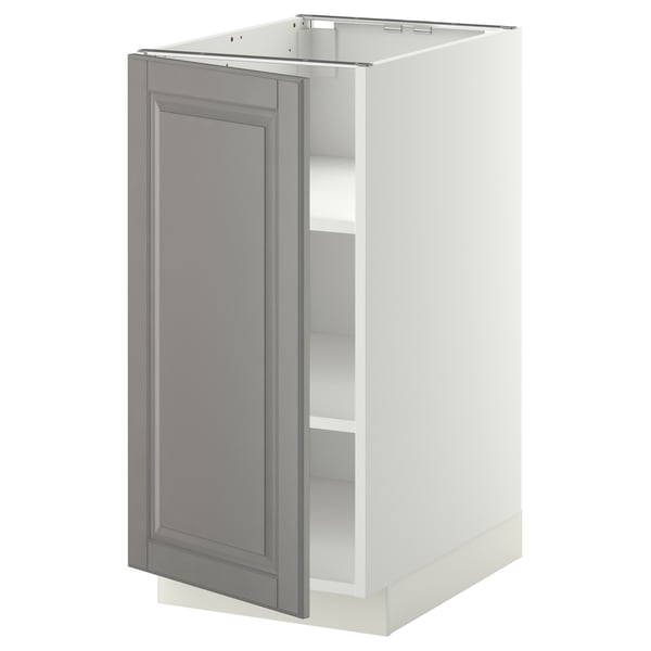 IKEA METOD kitchen cabinet, soft grey, rectangular, traditional style with bevelled edges, two adjustable shelves.