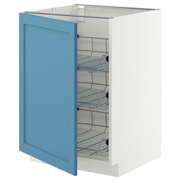 METOD Base cabinet with wire baskets, white/Lerhyttan blue, 60x60 cm