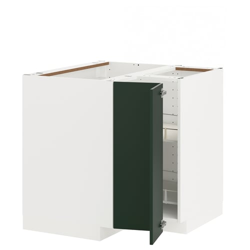 METOD kitchen unit, white with green door, square, modern design.