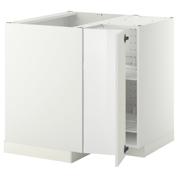 White kitchen cabinet for storage, modern design, l-shaped.