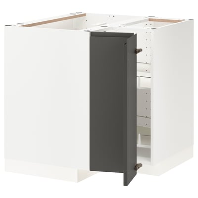 IKEA METOD kitchen unit, dark grey matte, white interior, open, corner base.