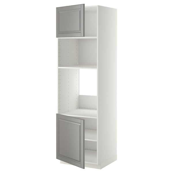 METOD kitchen cabinet, white & grey, tall with shelves, modern, minimalist design.
