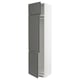 A white and dark grey METOD kitchen cabinet with integrated handles. It two doors and adjustable shelves.