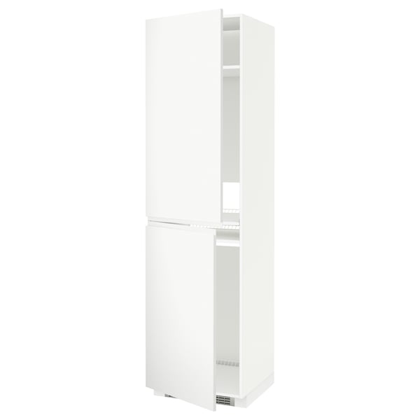 A white METOD kitchen cabinet with minimalist design and integrated handles.