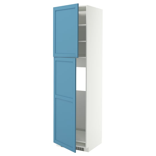 METOD High cabinet for fridge w 2 doors, white/Lerhyttan blue, 60x60x220 cm