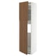 Modern kitchen cabinet, white with walnut doors, adjustable shelves, sleek design.