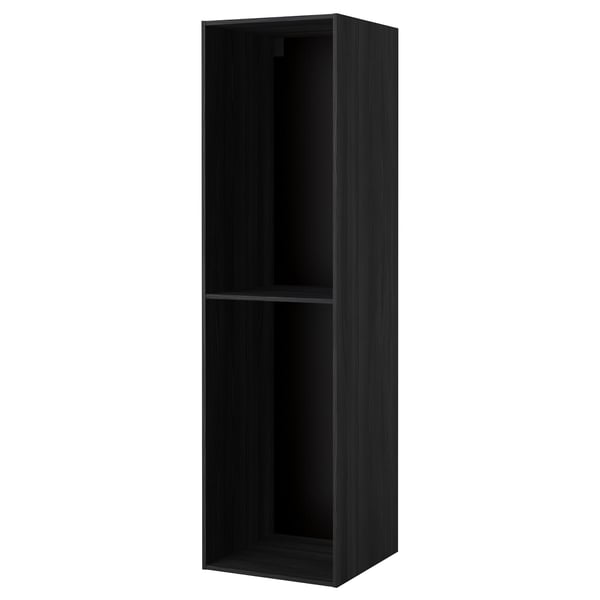 A black, tall, rectangular kitchen cabinet from the METOD series. It has two shelves and a sleek, modern design.