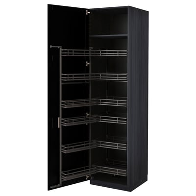 Black METOD kitchen cabinet with pull-out shelves, dark wood finish.