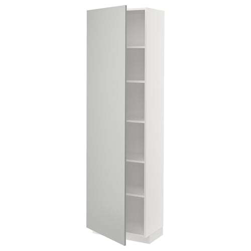 METOD white cabinet, light grey, modern design, tall with open shelves.