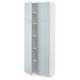 High gloss blue-grey cabinet, white frame, adjustable shelves, modern kitchen storage.
