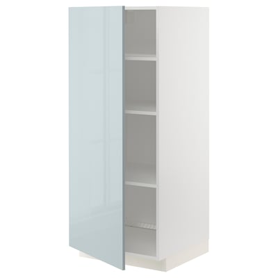 A METOD high cabinet with a high-gloss grey-blue door, part of the kallarp kitchen system. It has a rectangular shape and a sleek, modern design.