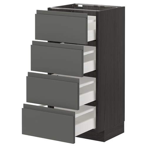 Modern dark grey METOD kitchen unit with four pull-out drawers, sleek handles, and a sturdy wooden frame.