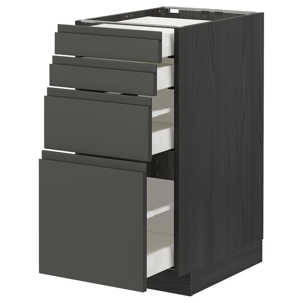 METOD kitchen unit, dark grey, wood grain.