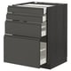 Modern grey kitchen unit with six drawers, dark wood finish, sleek integrated handles, and a minimalist design.