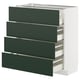 A white and dark green drawer unit from the METOD kitchen system. It four deep green pull-out drawers. The design is modern with sleek lines.
