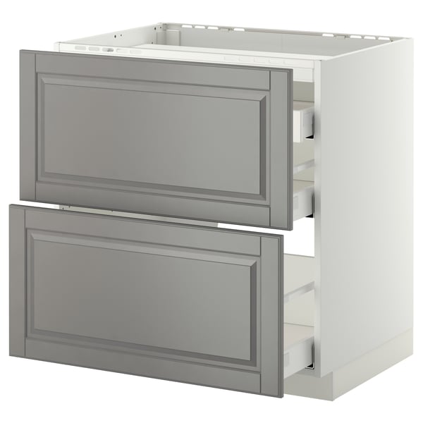 METOD kitchen unit, grey, with 2 drawers, white frame.