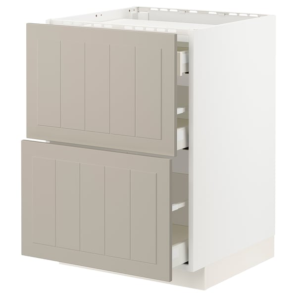 METOD kitchen cabinet in beige with beige stensund fronts, featuring two pull-out drawers and two doors with a crafted look.