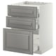 Ikea METOD kitchen unit in grey with three drawers. Modern design with beveled drawer edges.