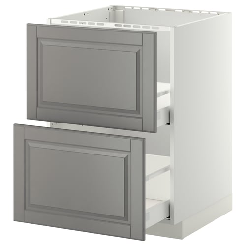 White METOD kitchen unit with grey soft-close drawers.