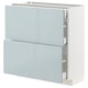 Modern light blue kitchen cabinet with sleek drawers and glossy finish.