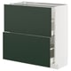 Modern kitchen unit: METOD, dark green, white frame, flat design, drawers.