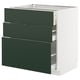 Modern white cabinet with 3 green drawers, METOD system.