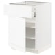 White METOD kitchen cabinet with glossy drawer, adjustable shelves.
