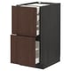 Dark brown METOD kitchen unit with oak veneer drawers, rectangular and modern design.