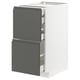 Modern kitchen cabinet with dark grey drawers, white base, and sleek design.