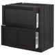 METOD kitchen unit, black stained wood, two drawers, square shape, dark modern design.