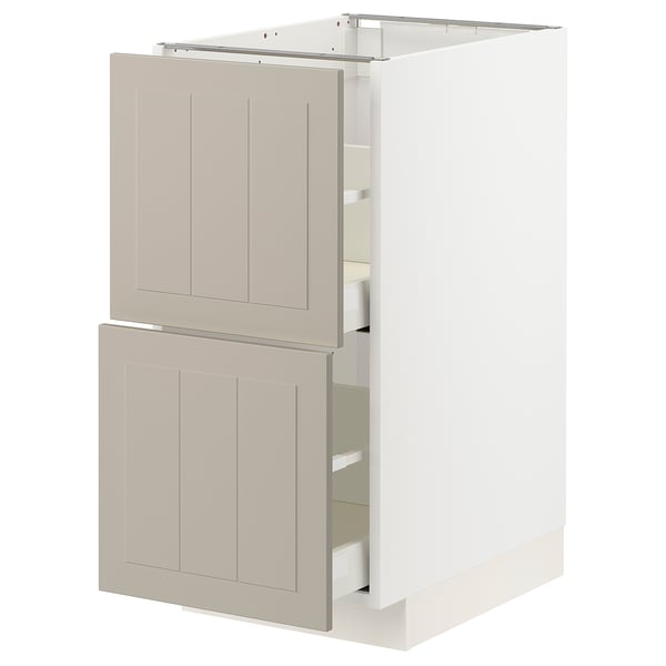 METOD kitchen unit in beige with two drawers, minimalist design, white cabinet.