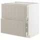Beige METOD kitchen cabinet with two drawers, beige, rectangular, shaker-style.
