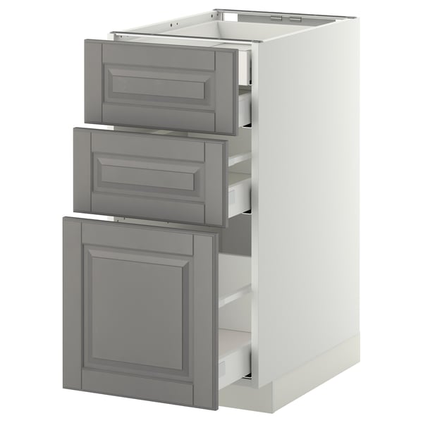 IKEA kitchen unit: grey drawers, white base, three drawers, one cabinet
