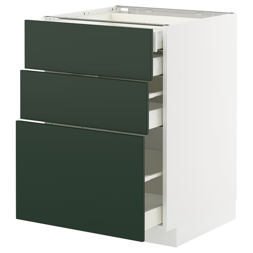 METOD storage unit, white, green drawers, three-tiered, modern design.
