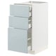White ikea METOD kitchen unit with 3 grey-blue glossy drawers.