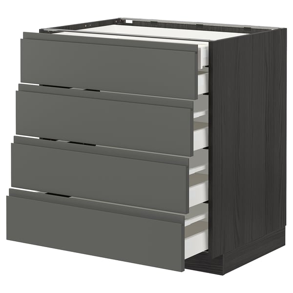 Modern dark grey ikea METOD kitchen unit with four drawers and sleek handles.