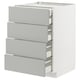 White METOD kitchen cabinet with four light grey havstorp drawers, sleek and modern design.