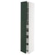 White & green METOD kitchen cabinet with multiple shelves and drawers.