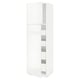 White high-gloss METOD kitchen cabinet, sleek modern design, high cabinet with adjustable shelves.