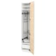 Open light wood kitchen cabinet, metal shelves, soft-close hinge.