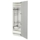 Open light grey METOD kitchen cabinet with metal shelves and hanging rail.