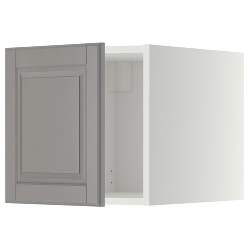 A grey METOD kitchen cabinet with a bevelled edge door, featuring a panel design.