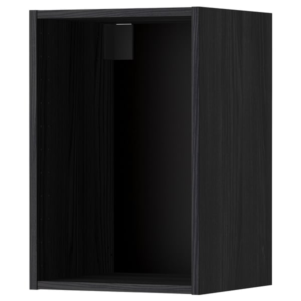 Black ikea METOD wall cabinet, rectangular with modern lines, sturdy frame, scratch-resistant surface.