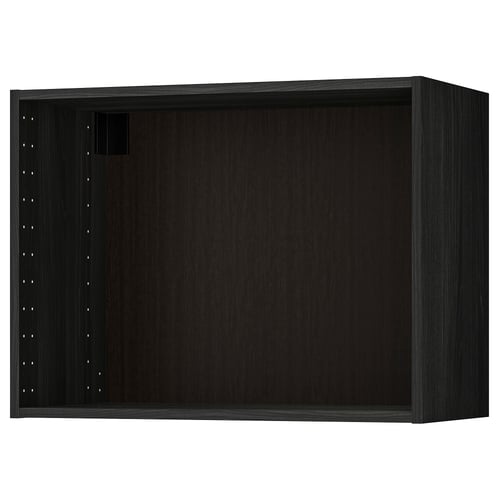 Black, rectangular wall cabinet from IKEAs METOD kitchen system. Made of particleboard with melamine surface, featuring a sturdy frame.