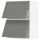 Grey kitchen cabinets, modern design, two stacked.